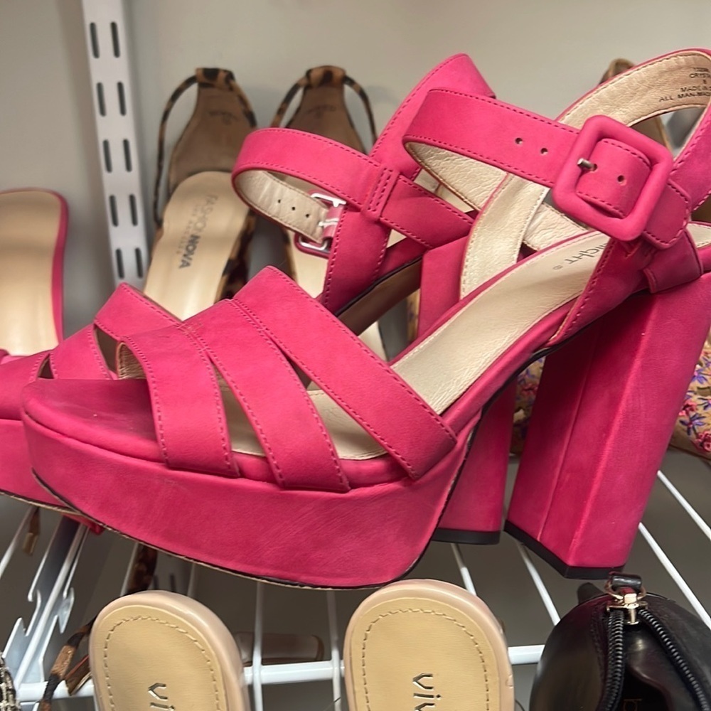 Pink Chunky Sole Open Toe Heel Sandal